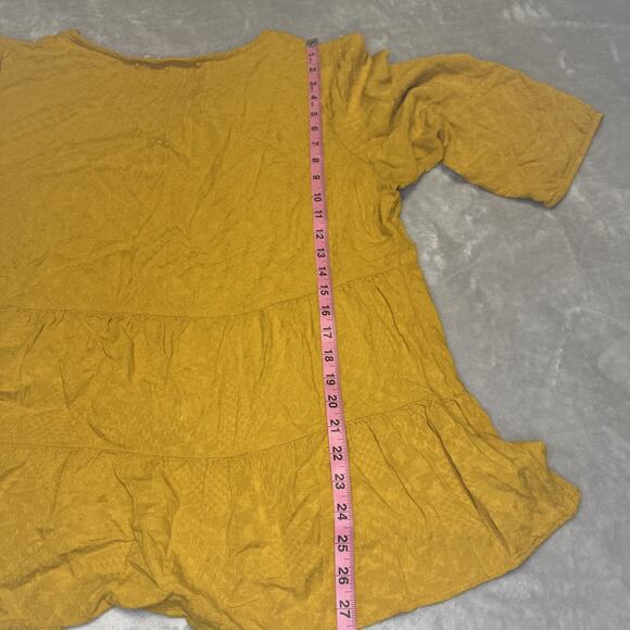 Westbound Woman Blouse Shirt Women's 2X Tiered Mustard Yellow 3/4 Sleeve Flowy - Picture 9 of 11